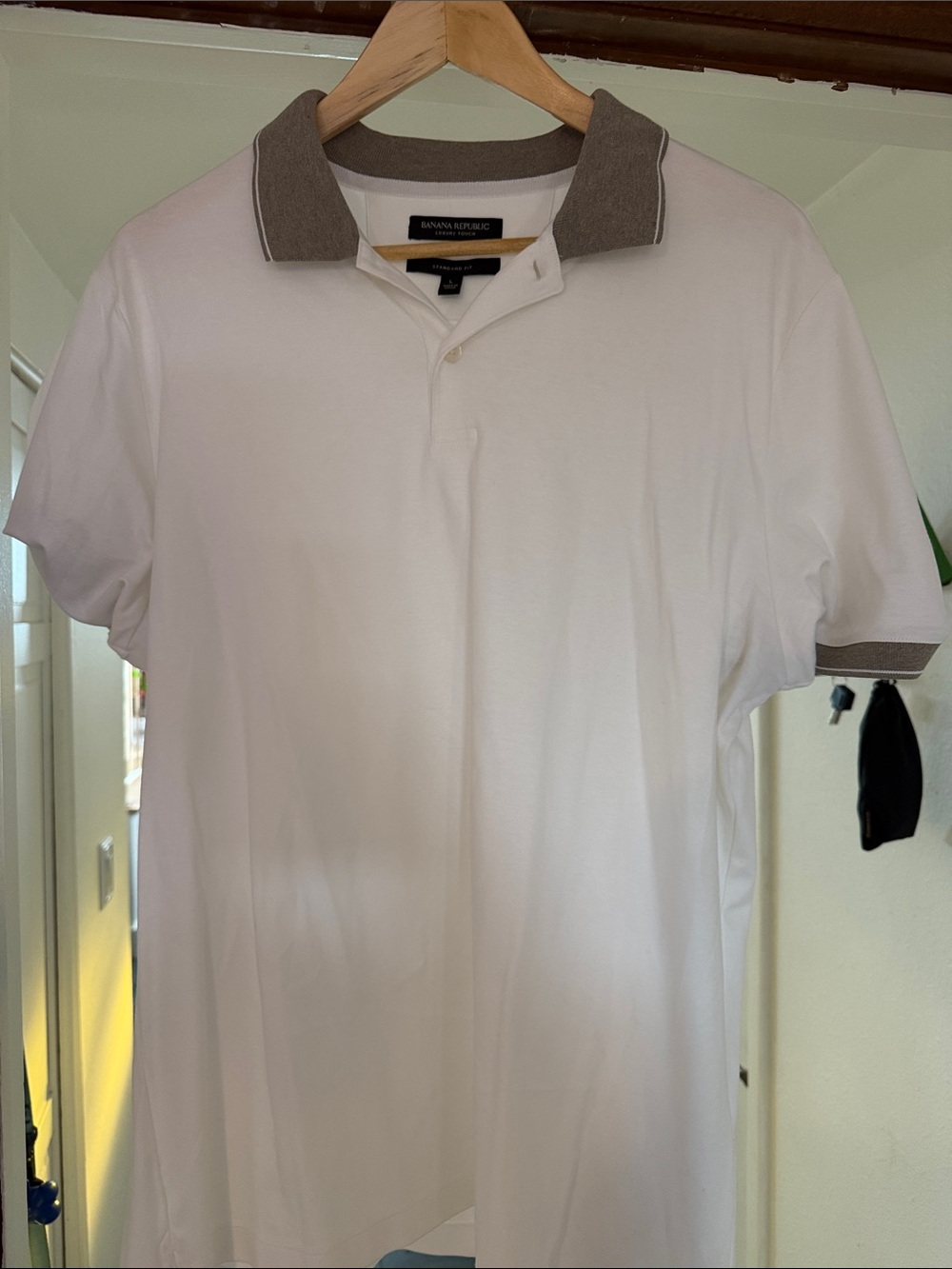 Banana Republic White Polo with Gray Contrast Collar